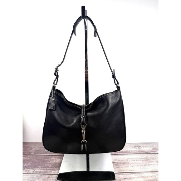 Vintage COACH Hamptons 7778 Hobo Clip Black Leather Stitching EXCELLENT - Picture 1 of 17